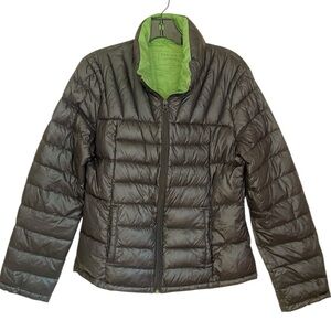 Bernardo Lightweight Goose Down Puffer Jacket Black Green Womens Medium